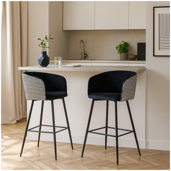 Barhocker Delray Hahnentritt Schwarz-Weiß 2er-Set