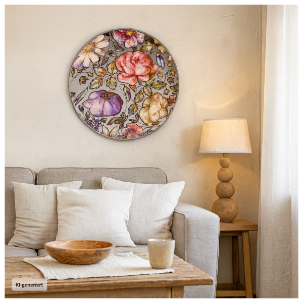 Wandbild Mirror Spiegel mit Blumenmotiv, rund