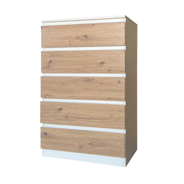 Kommode Thekla 5 Schubladen weiß-artisaneiche