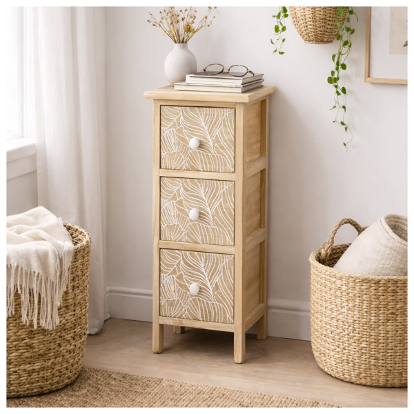 Kommode1 Melia Blätter artisaneiche-weiß