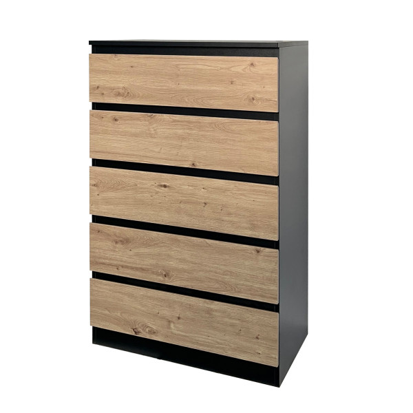 Kommode Thekla 5 Schubladen schwarz-artisaneiche