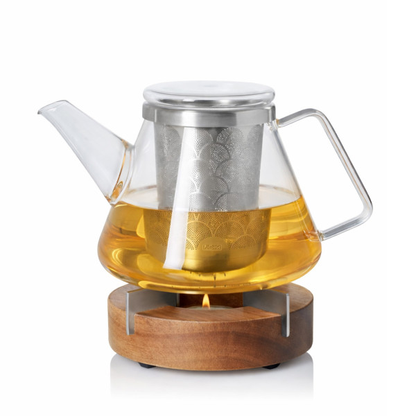 Geschenkset Teekanne FUSION aus Borosilikatglas 1,0 Liter + Stövchen TUTO