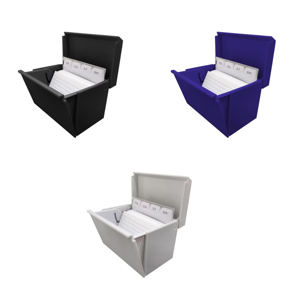 Karteikasten A8 gefüllt farbig sortiert