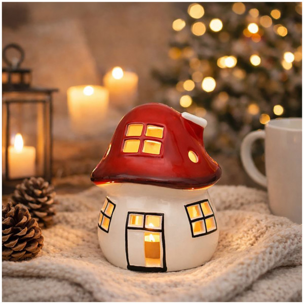 HTI-Living Keramik Windlichthaus Fliegenpilz