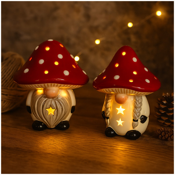 HTI-Living Wichtel LED Fliegenpilzpärchen Set