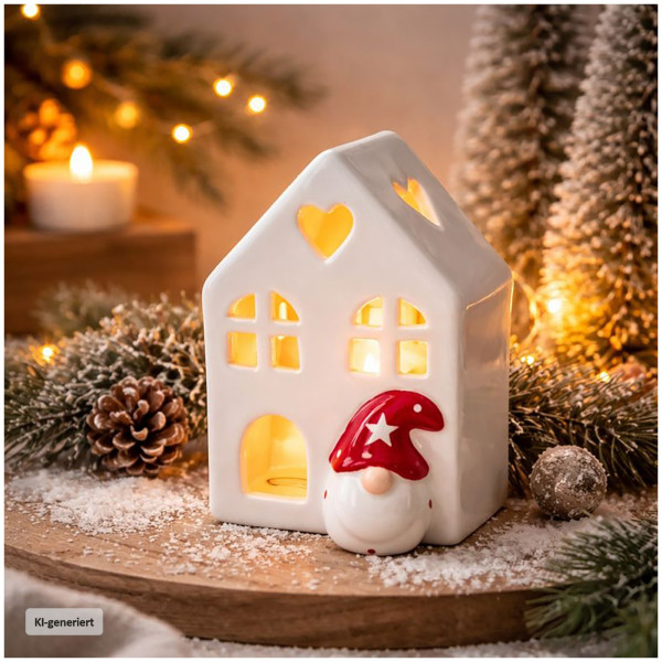 Keramikhaus Weiß mit Weihnachtsmann