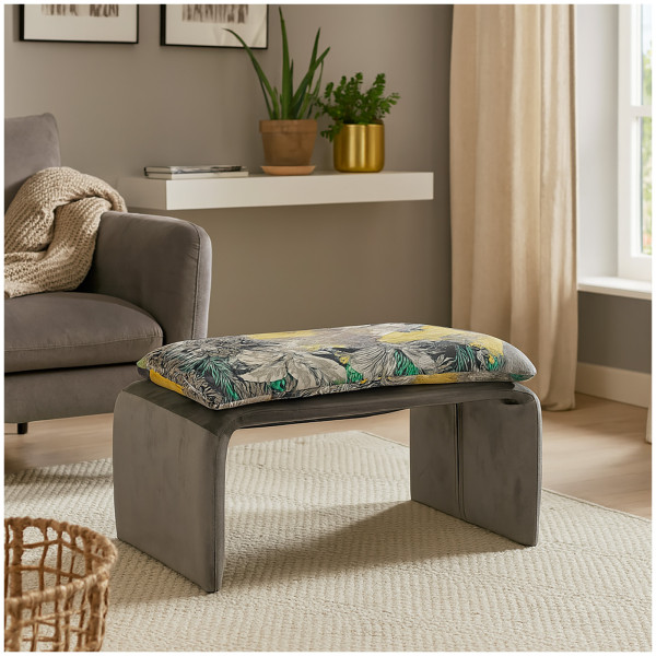 HTI-Living Vance Dreamy Forest Grau Polsterhocker B/H/T 61 x 34,5 x 40 cm