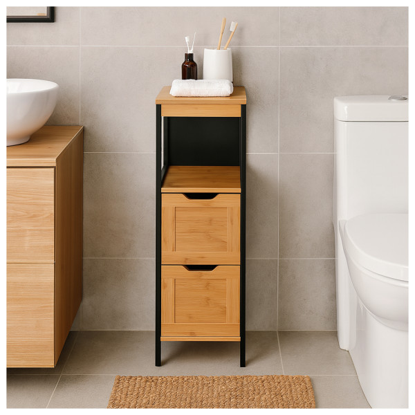 Badschrank Jerik Schwarz Bambus