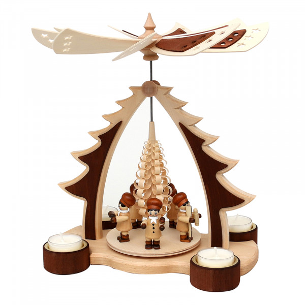 Sigro Baum mit Bäcker und Spanbaum Holz Tischpyramide, 4 Teelichter