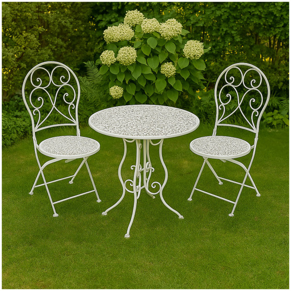 HTI-Living Klapptisch Ø 60 cm 2 Klappstühle Bistroset aus Metall 3-teilig Weiß