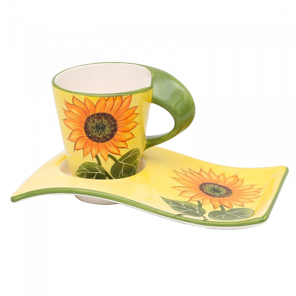 neuetischkultur Sonnenblume Kaffeetasse mit Unterteller, modern