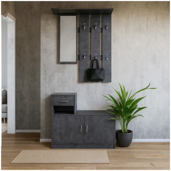 HTI-Living für Flur Diele oder Eingangsbereich Garderobe Beton mit Spiegel Schrank und Ablage
