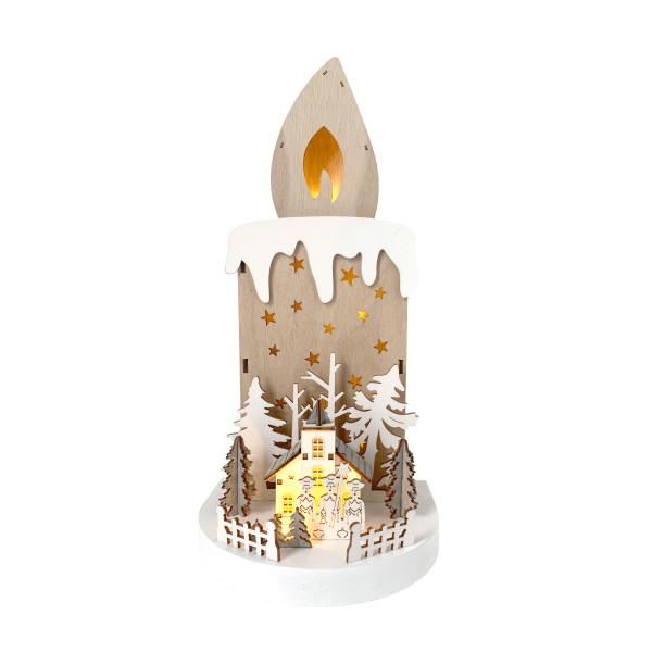 Weihnachtsdeko Kerze und Kirche Natur Weiß