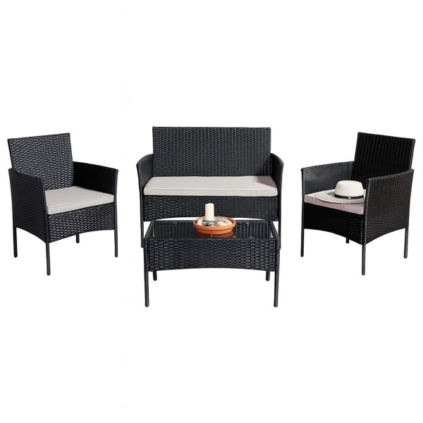 HTI-Living 4-teiliges Set Outdoor Möbel Schwarz/Olivgrau