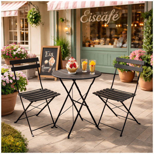 Gartentisch und 2 Stühle Basil Schwarz